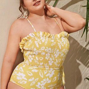 Plus Floral Smocked One Piece Swimsuit